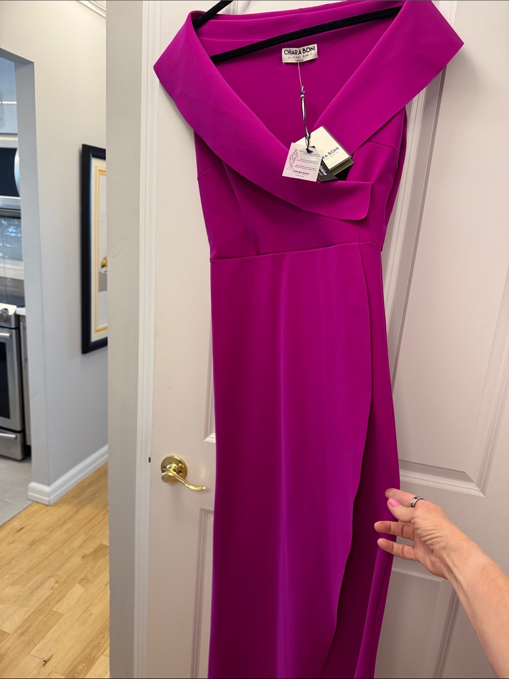 Chiara Boni Magenta One-Shoulder Draped Maxi Gown